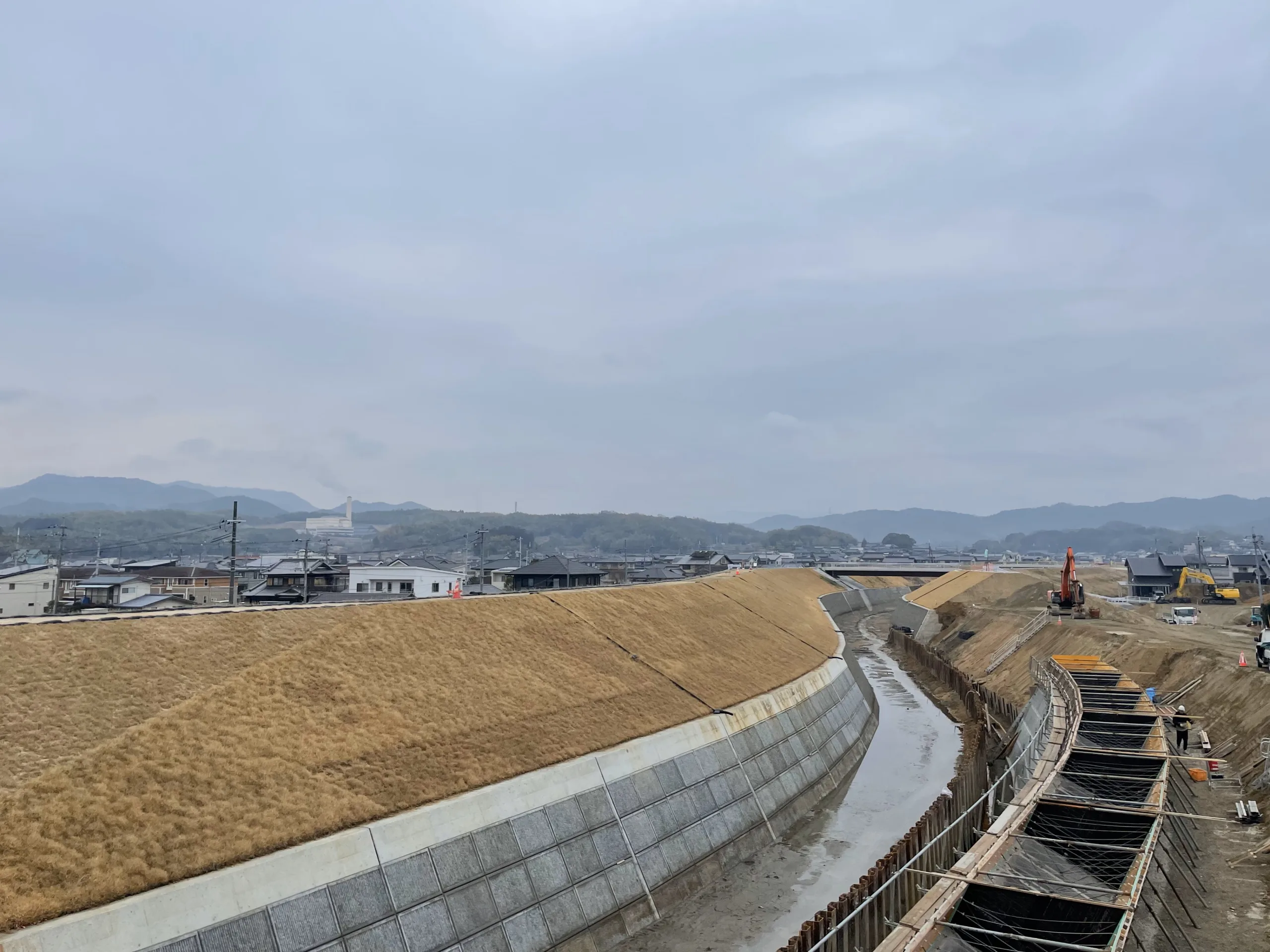 真備町の有井橋から見た風景